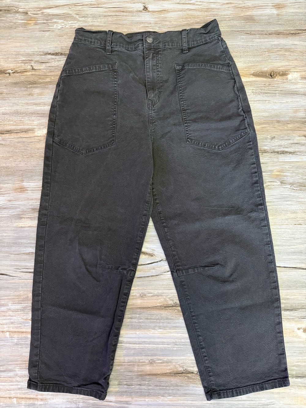Evereve Barrel Crop Jeans Women’s 28 Gray Stretch Big Pockets High Waist